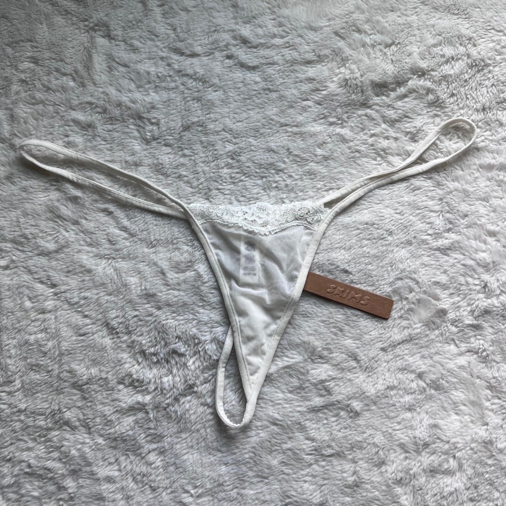 Skims Bridal Micro Thong Marble White Lace Trim PN-THG-3167 Women's Size 4X NEW